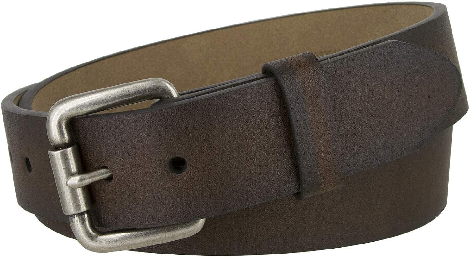 Men Brown Casual Leather Belt 1 1/2" Wide Antique Roller Silver Buckle