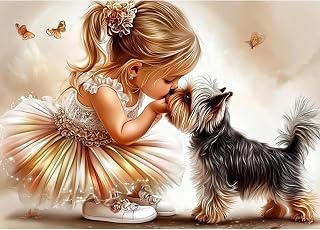 AIRDEA Diamond Art Paintings Kits for Adults,Girl and Puppy Diamond Art Kits for Adults,12x16 Inch DIY Diamond Art Paintings Kits Yorkshire Terrier,Diamond Art Painting Set Complete for Beginner
