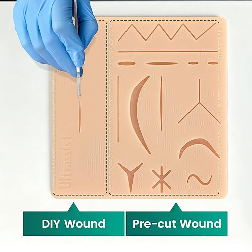 Miniatura 3 de Ultrassist Kit de sutura para estudiantes de medicina y veterinaria, almohadilla de sutura de 3 capas con incisiones precortadas, incluye