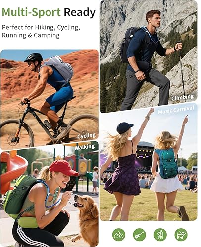 Miniatura 6 de ECOHUB Mochila de hidratación para hombres y mujeres, mochila ligera de senderismo de 20 litros con bolsa de agua de 2 L, paquete de hidratación