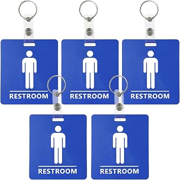 Restroom Hall Pass Keychain for Students, Bathroom Pass Tag with Key Ring Holder for School Classroom Office, 5 PCS, Male