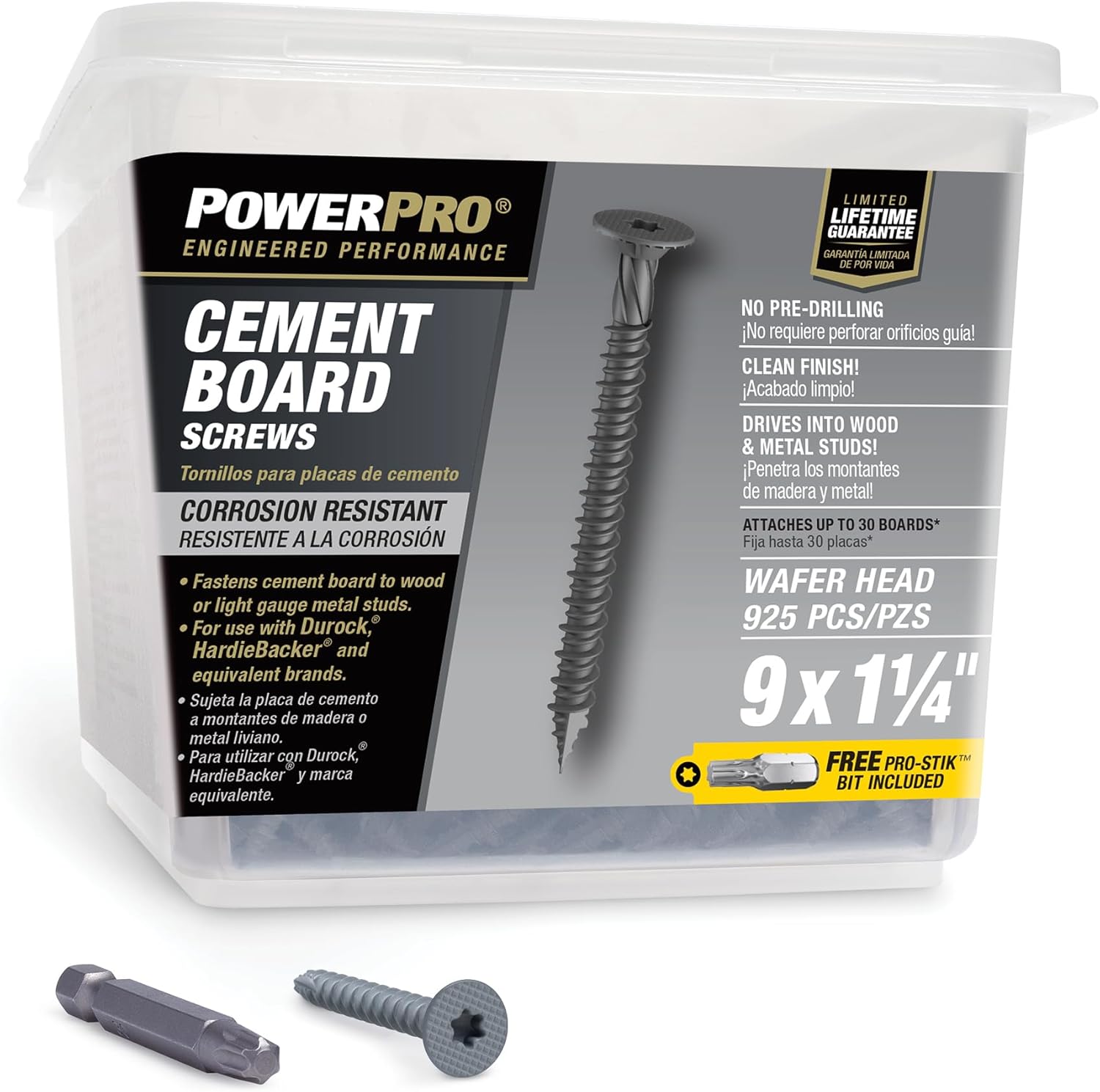 Power Pro Gray Ceramic Wafer-Head Cement Board Screws (#9 x 1-1/4")