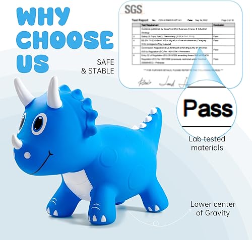 Miniatura 5 de EVERICH TOY Juguetes de Animales Saltarines de Dinosaurio para Niños, Saltador Inflable de Triceratops, Montable Saltarín, Actividad