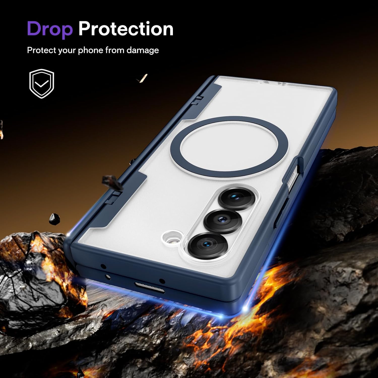 Maxdara for Z Fold 6 Magnetic Case, with [Hinge Protection] [Built-in Screen Protector] [Compatible with Magsafe] Translucent Shockproof Cover for Samsung Galaxy Z Fold 6 (Blue)