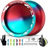 MAGICYOYO V10 Professional Finger Spin Yoyo, Dual Purpose Responsive & Unresponsive Metal Yo Yo for Tricks, Long Spin, Durable Aluminum Alloy Yo-yo with Case, Glove & 12 Yoyo Strings (Blue Red)