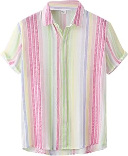 NOAGENJT Men's Undershirts White Tshirts Men Men's Casual Shirt Polka Dot Stripe Printed Shirt Short Sleeve Single Breasted Turn-Down Collar Shirt Soft Fashion Top Long Sleeve Tunic Shirt