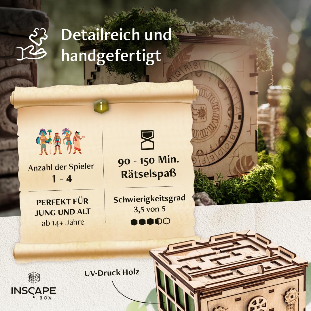 INSCAPE Maya´s Myths - Escape Room Spiel - XL Rätselbox Holz - Escape Box - 3D Puzzle Box - Knobelspiele für Erwachsene - Geburtstagsgeschenk für Erwachsene - Geschenkbox - Cluebox
