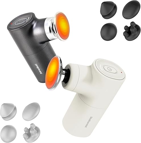 Mini pistola de masaje térmico con calor, masajeador portátil de percusión de tejido profundo, mangas de silicona de color, tamaño de viaje