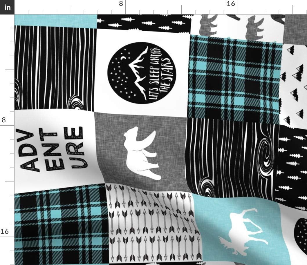 Spoonflower Fabric - Happy Camper Teal & Black Wholecloth Quilt Top Woodland Moose Cheater Printed on Petal Signature Cotton Fabric by The Yard - Sewing Quilting Apparel Crafts Decor