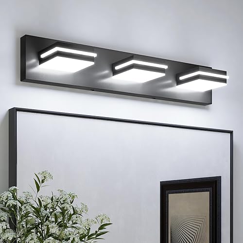 Miniatura 6 de VOLISUN Moderna lámpara de tocador de baño (3 luces, 24 pulgadas), accesorios de iluminación LED de baño negro mate sobre el espejo, cabezal
