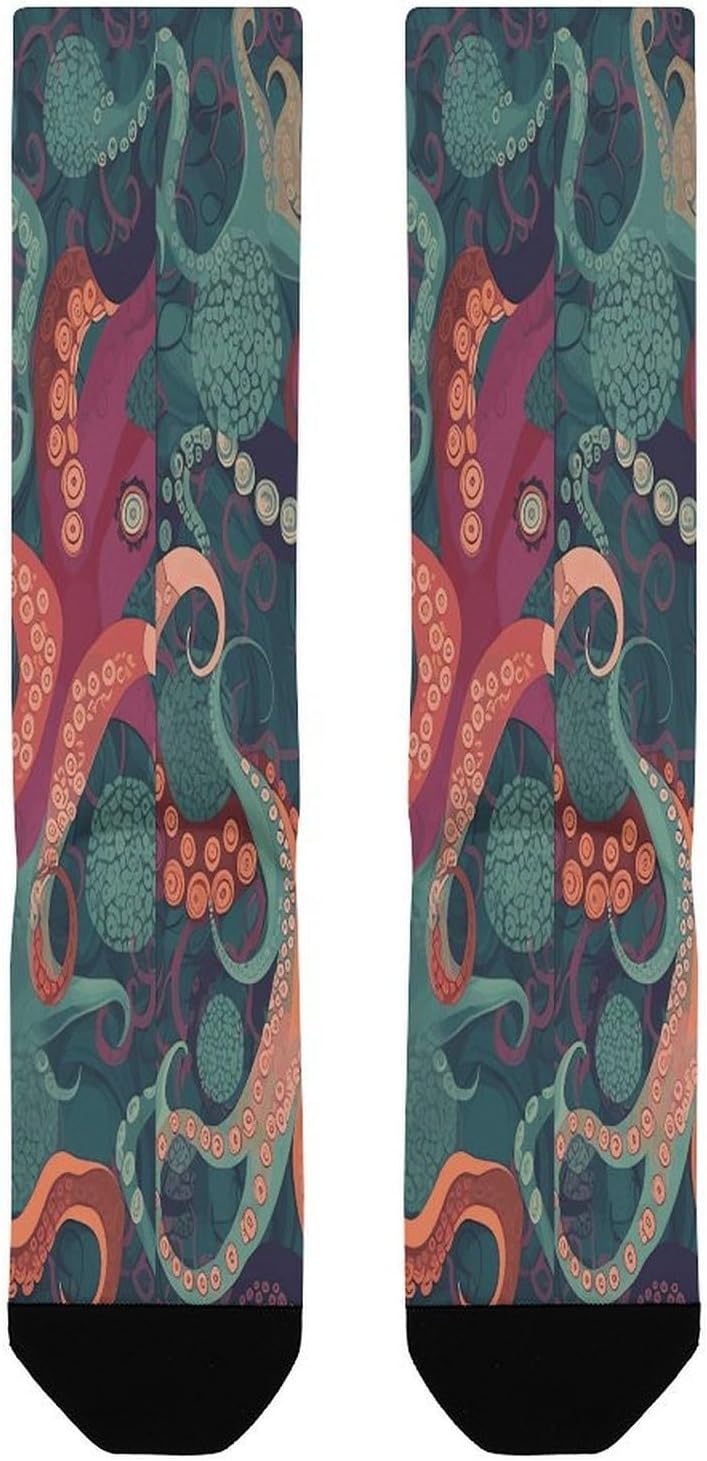 Abstract Octopus Compression Sock Circulation Support Socks Lightweight Knee High Tube Sock Over-The-Calf Sock for Adult