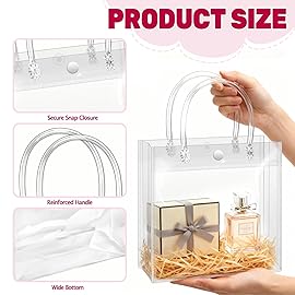 BadenBach 16 Pack Clear Gift Bags with Handles, 7.9 x 7.9 x 3.2 Small Reusable Plastic Party Favor Bags Bulk, Transparent PVC Tote Bag for Wedding, Birthday, Christmas, Boutique (20x20x8 cm)