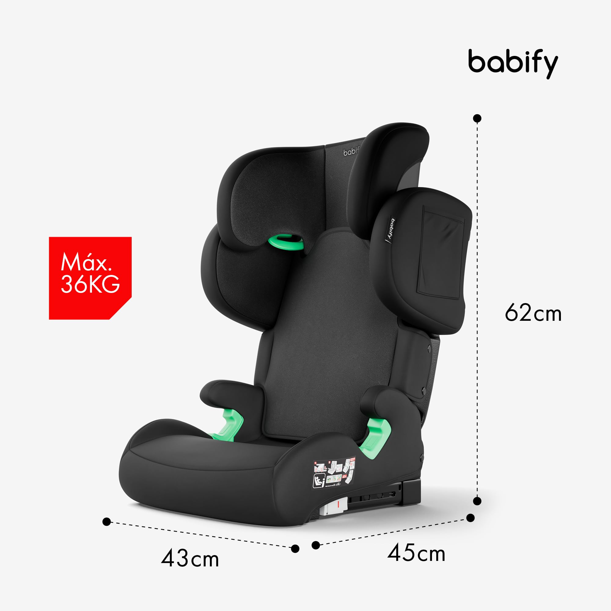 Babify FlexiFit Premium Silla de Coche para Bebés ISOFIX - para Niños 3-12 Años (15-36 kg), ECE R129, Reposacabezas 11 Posiciones, Respaldo Ajustable, Laterales Extensibles, Diseño Plegable, Negra