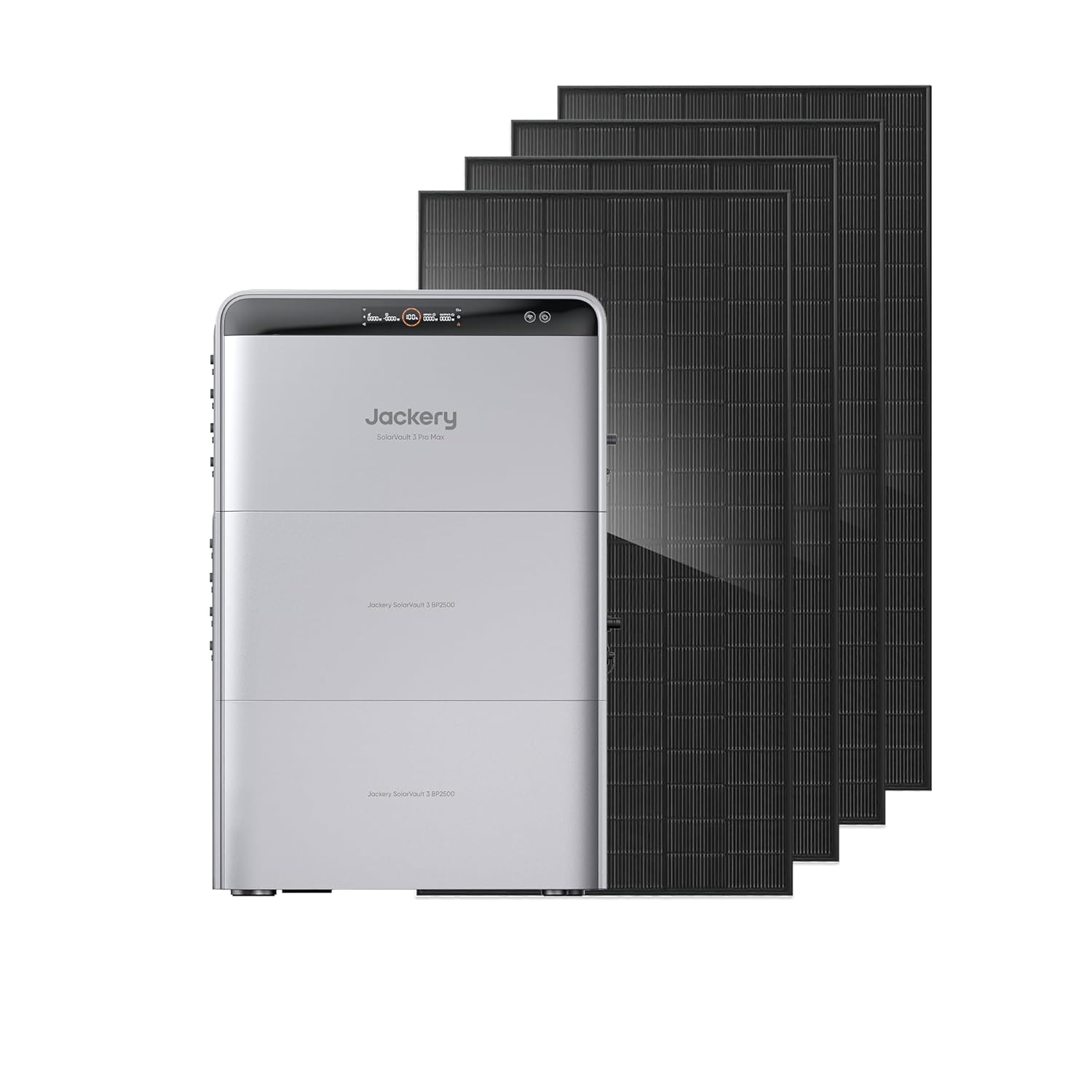 Jackery SolarVault 3 Pro Max Kit Solaire Maison avec Batterie, 2×BP2500 (5,04kWh), 4×500W Panneaux Bifaciaux Verre-Verre, 4000W 4 MPPT, Extensible 15,12kWh, Autoconsommation Plug & Play