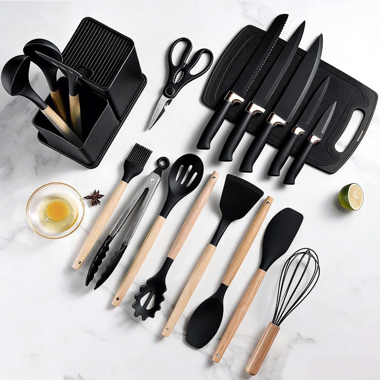 Strumenti Da Cucina Set da 19 Pezzi in Silicone Antiaderente Resistente al | Set di Strumenti da Cucina per la Casa Interno Top da Cucina