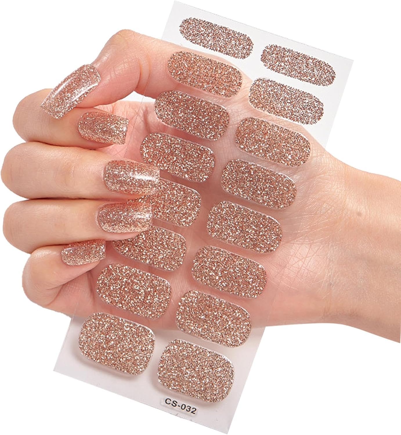 Rose Gold Gel Nail Strips Semi Cured Semi Cured Nail Wraps for Women Glitter Nail Polish Strips Selff Adhesive Nail Polish Stickers Gel Strips