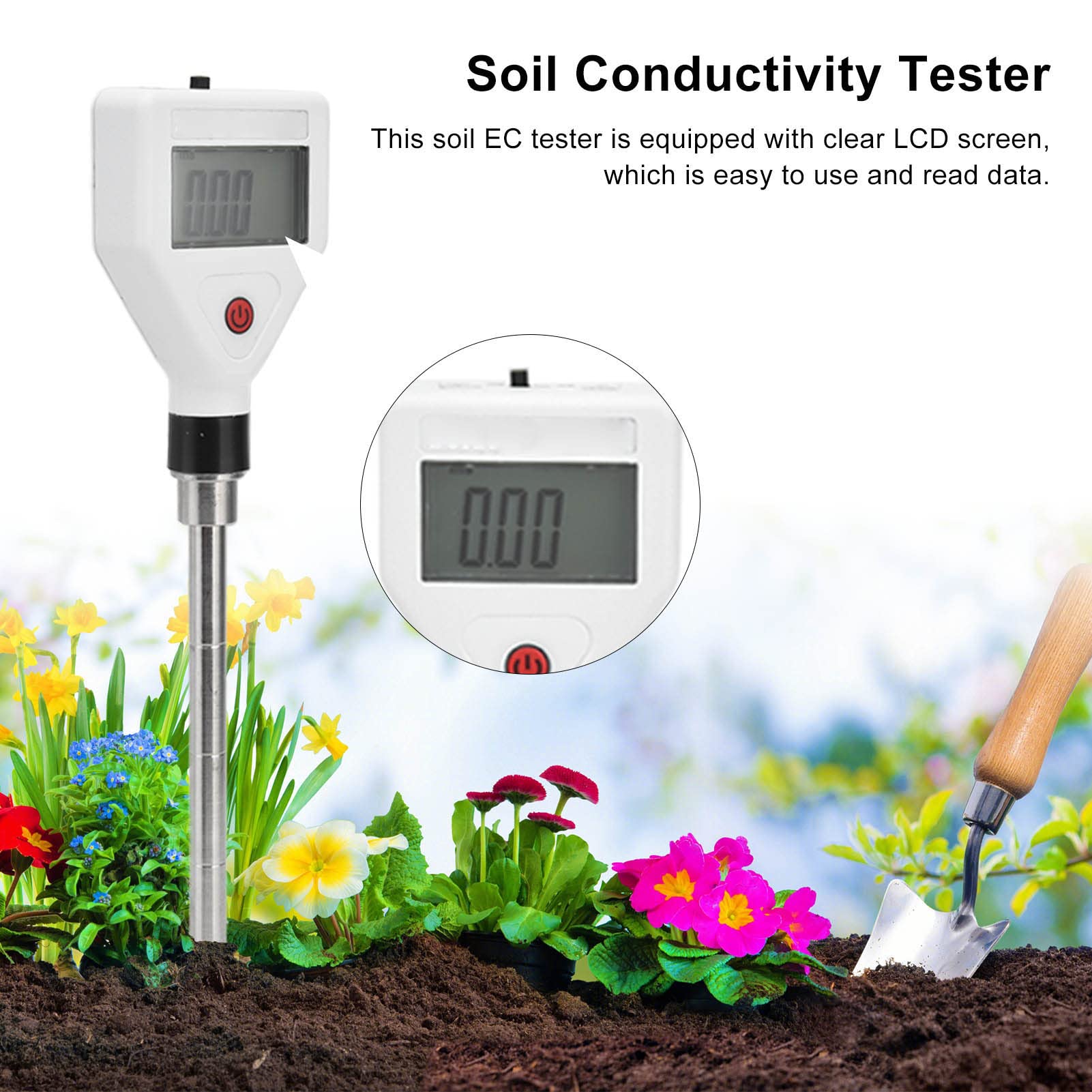 Tester Ec del suolo, Tester di conducibilità del suolo, Misuratore di umidità del suolo, Tester Ec del suolo Lcd trasparente Risposta rapida ad alta precisione Piccola conducibilità del suolo durevole