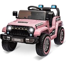 12V Kids Ride on Truck Car, w/Parent Remote Control, Twin 35w Motors, 3 Speeds, LED Lights, Music & Horn, Spring Suspension, Kids Electric Vehicles Toy for 3-5 Years Old Boys Girls Gift, Light Pink