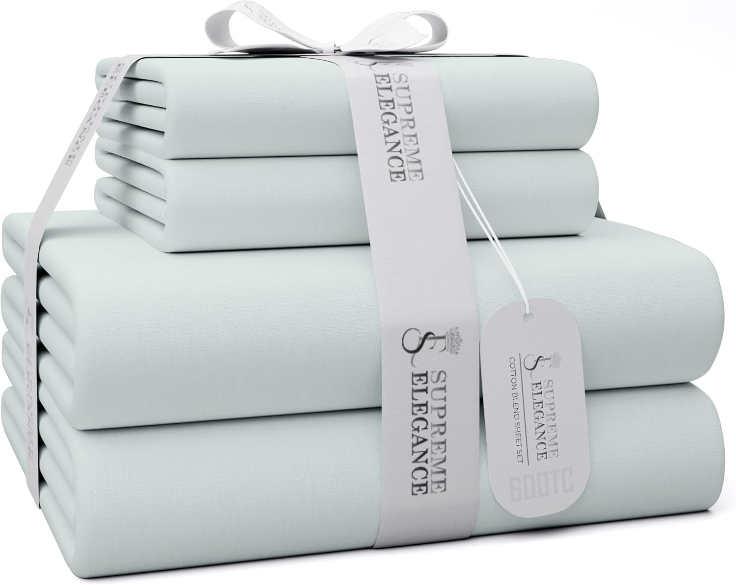 SUPREME ELEGANCE 600 Thread Count King Bed Sheets Soft Gray, Cotton Rich Sateen Weave Easy Care Bed Sheet, Ultra Soft & Silky Durable Deep Pocket Sheets (1 Flat Sheet, 1 Fitted Sheet & 2 Pillowcases)