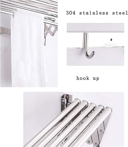 Miniatura 3 de MSCEE Estante de secado de ropa plegable para ropa para colgar en la pared, ahorrador de espacio, de acero inoxidable, ajustable, para interiores y