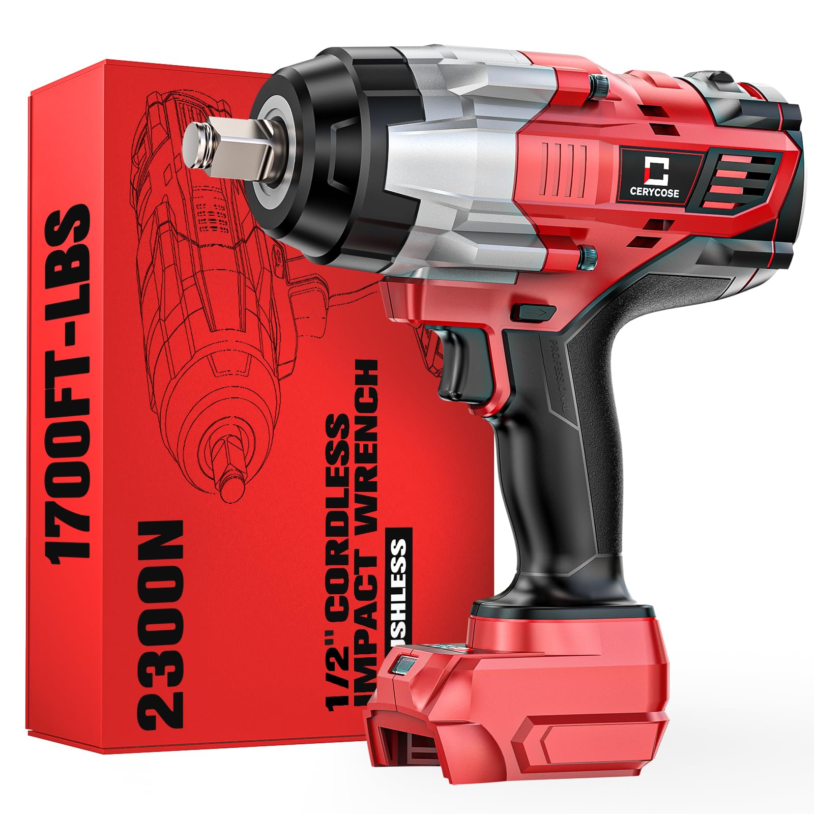 Photo 1 of *The photo and description are for reference purposes**Cordless Impact Wrench 1/2 inch Compatible with Milwaukee 18V Battery: 1700FT-LBS High Torque Impact Wrench Heavy Duty Tool - Brushless Electric Impact Gun Includes LED Work Light - Bare Tool Only