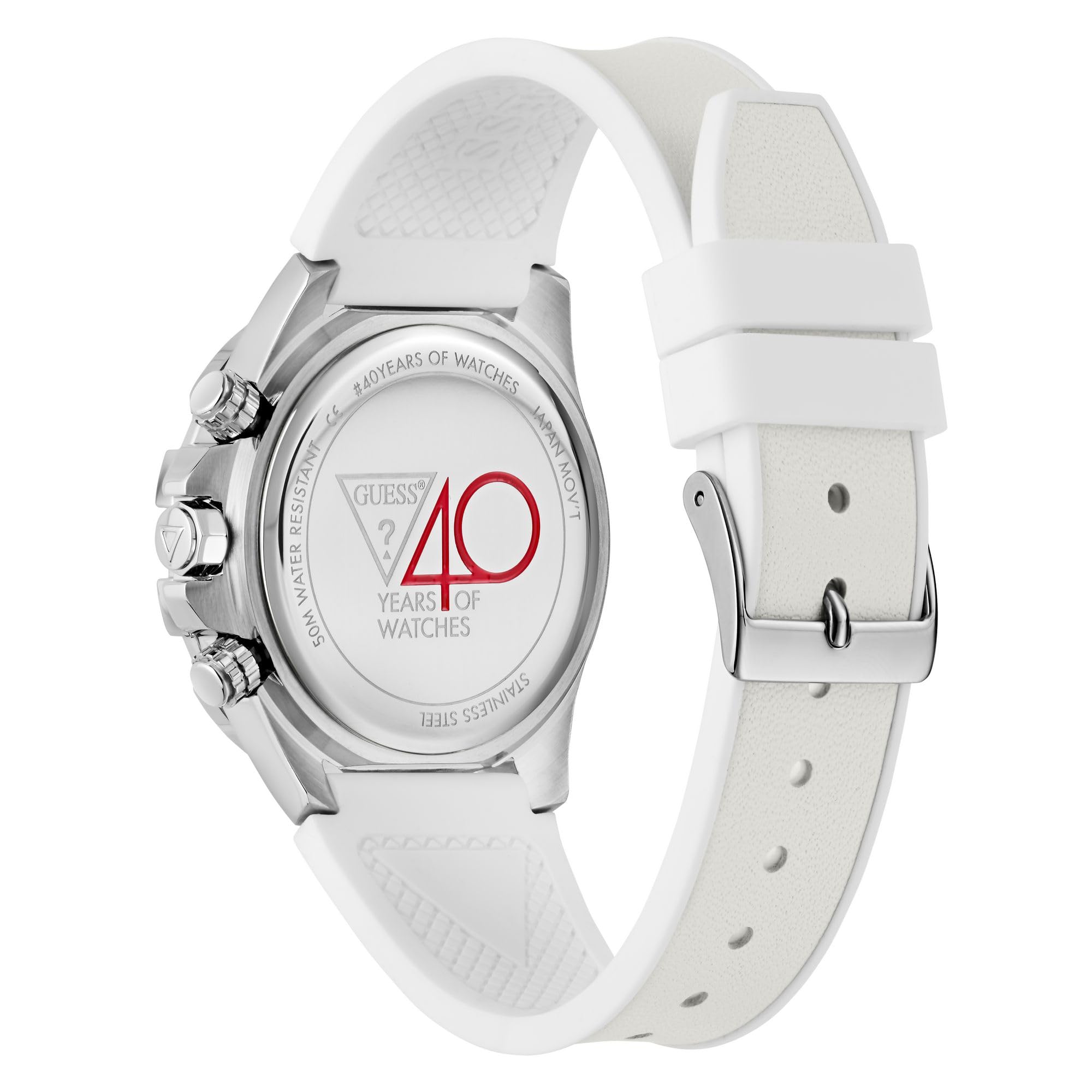 GUESS Silver-Tone Leather Multifunction Watch