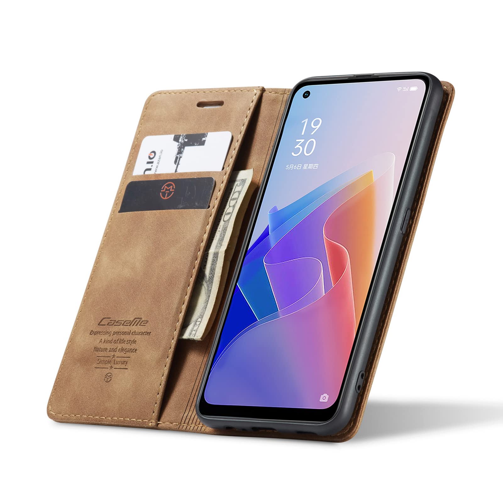 COQUE Custodia Oppo Reno 7SE 5G, Portafoglio in Pelle con Slot per schede, Custodia per Telefono Oppo Reno 7SE 5G in Nappa-Marrone