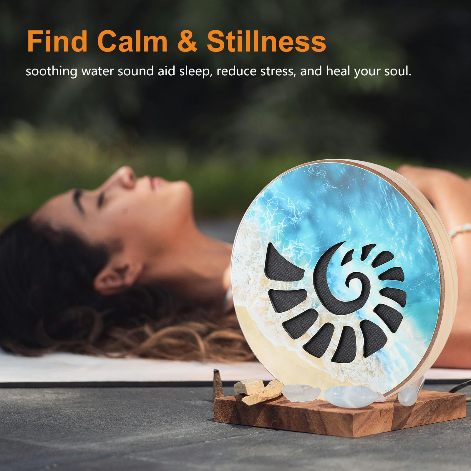 Tamburo da 18 cm, strumento di guarigione del suono per yoga, meditazione, consapevolezza e bagno sonoro | Simulato flusso d'acqua suono aiuto sonno e strumento di sollievo dallo stress