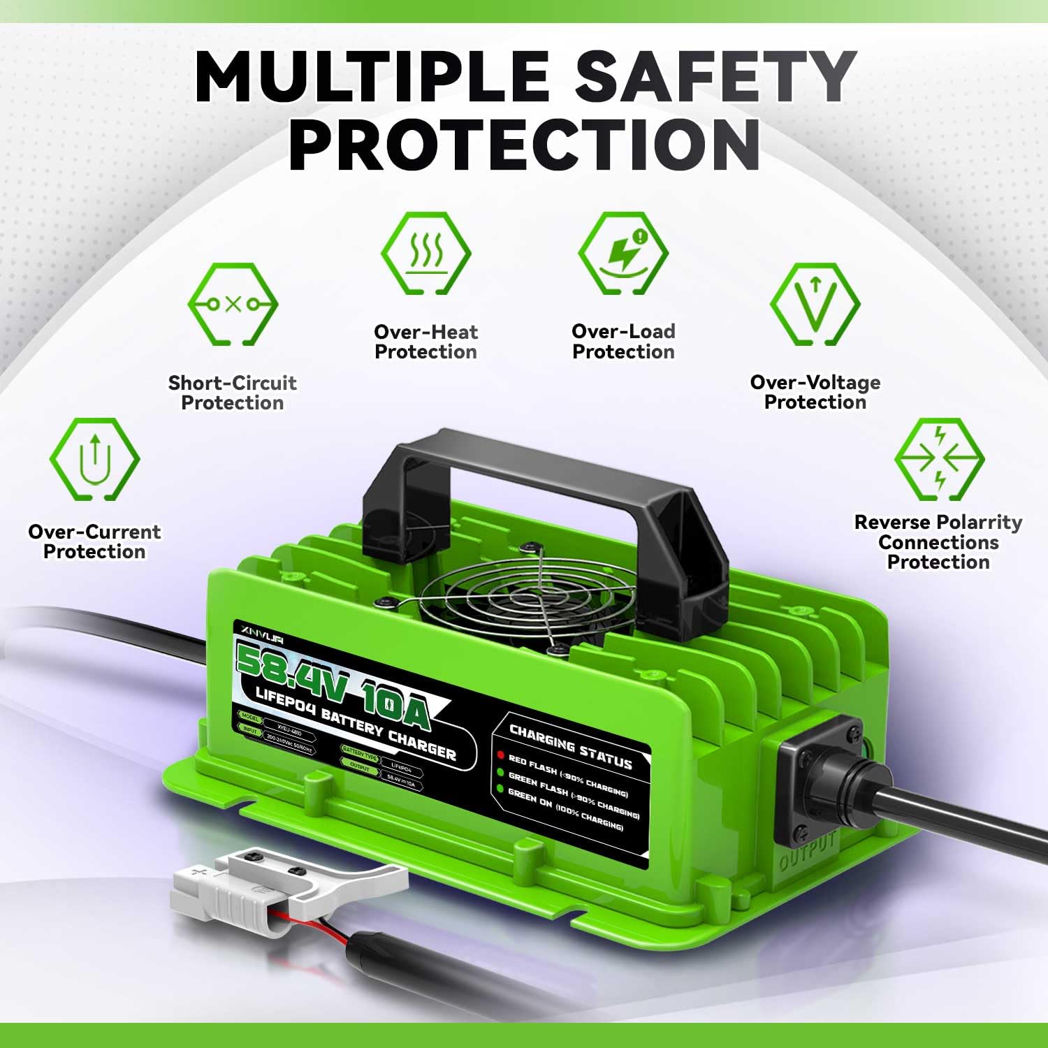 LiFePO4 Caricabatterie intelligente automatico da 58,4V 10A progettato per batterie al litio LiFePO4 da 48V (51,2V)