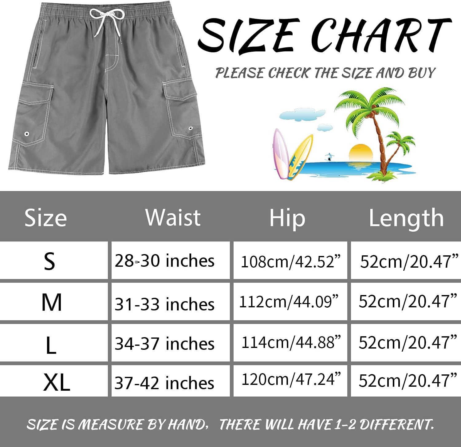 MILANKERR Men's Swim Trunk Swimming Shorts with Pockets S Gray
