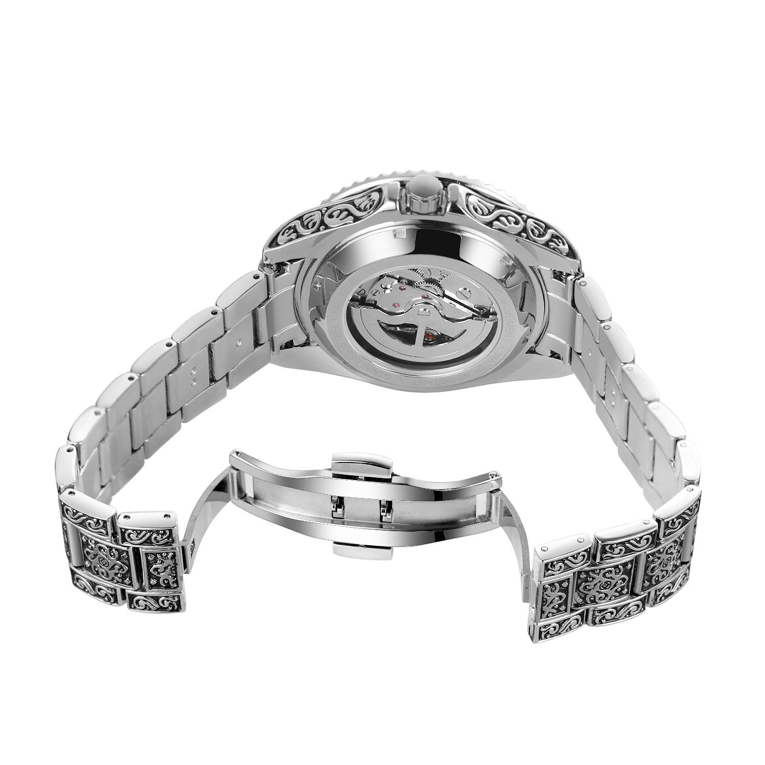 FORSINING Herren Luxus Skelett Armbanduhr Mechanische Uhr für Männer Wasserdicht Gravur Armbanduhr