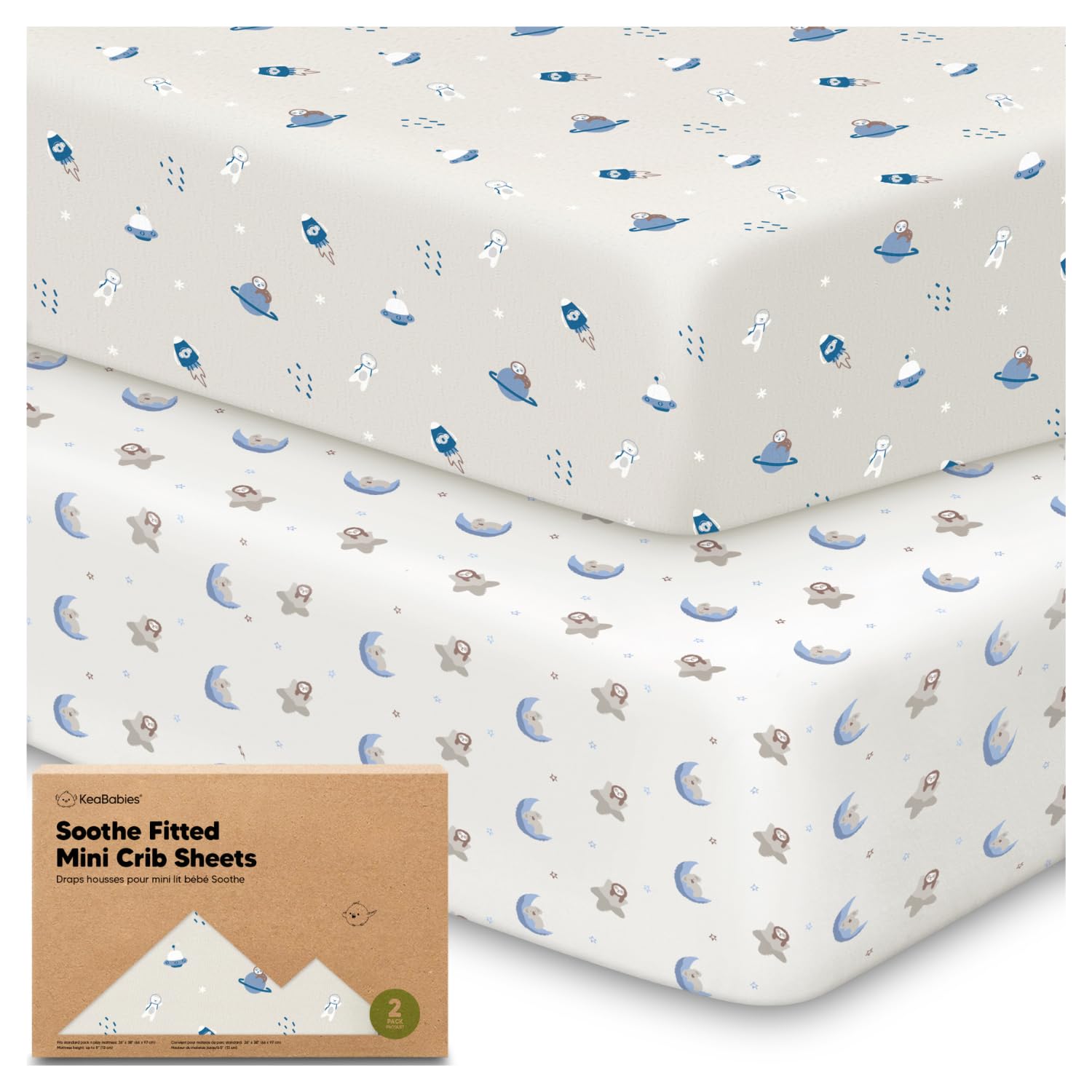 2-Pack Mini Crib Sheets Fitted, 38x26 Pack N Play Mattress Sheets (Cosmo)