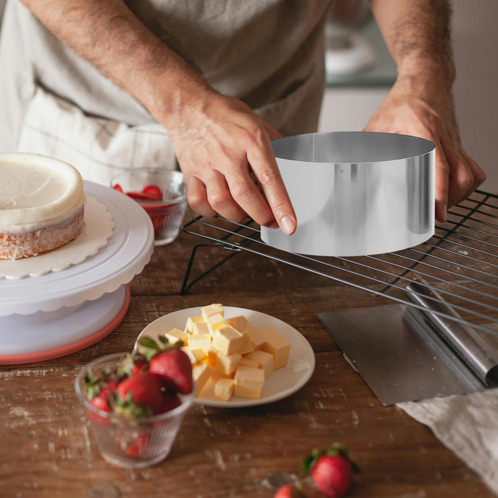 IMIKEYA Molde Redondo de Acero Inoxidable para Repostería, 3 Piezas Altura de 10cm, Fácil de Usar y Versátil para Fiestas de Cumpleaños y Bodas