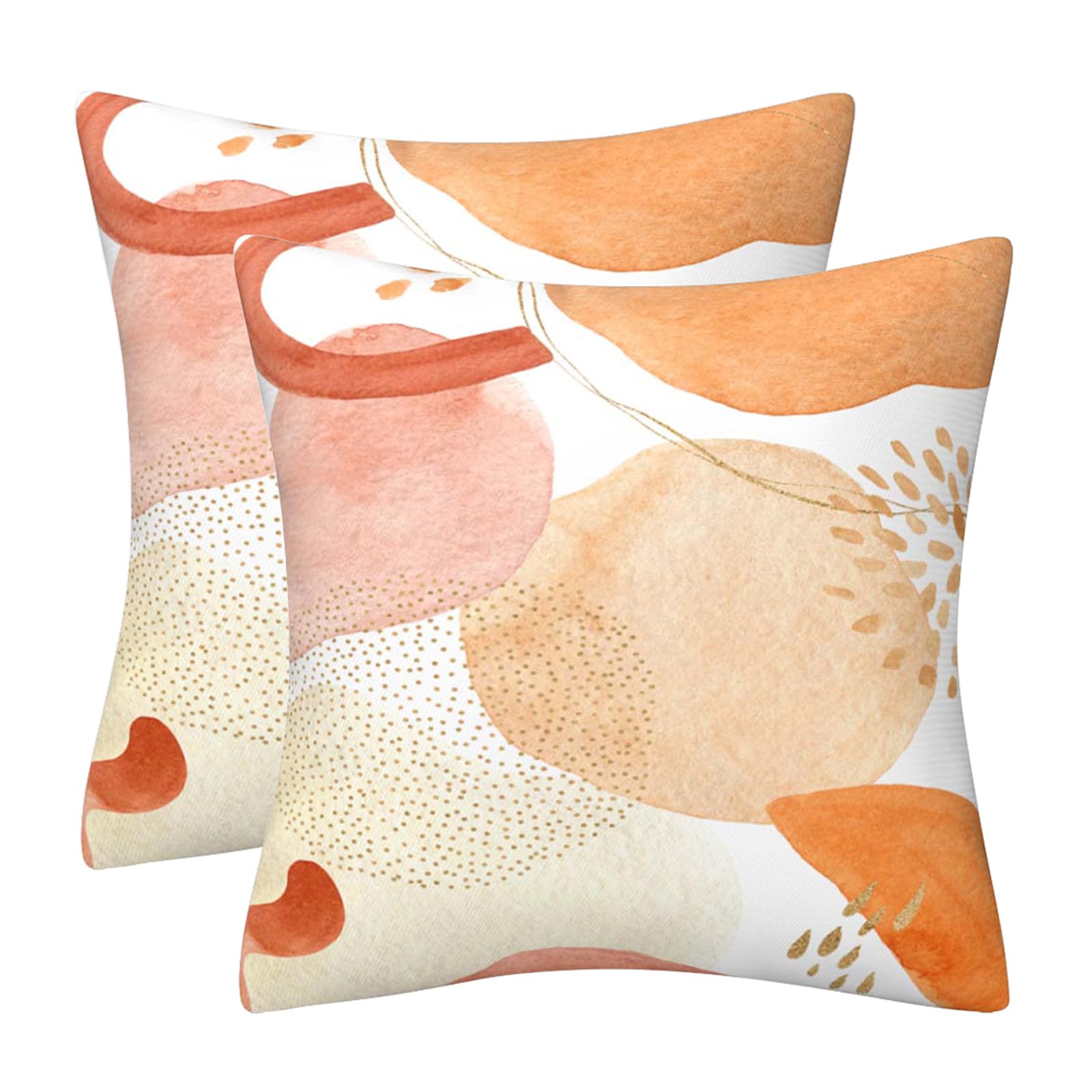 GAAFOSIPH Set of 2 Cushion Covers 50cm x 50cm Orange White Abstract Geometric Double Sided Print Velvet Cushions Cases Home Decorations Pillow Cover for Sofa Couch Bed Outdoor