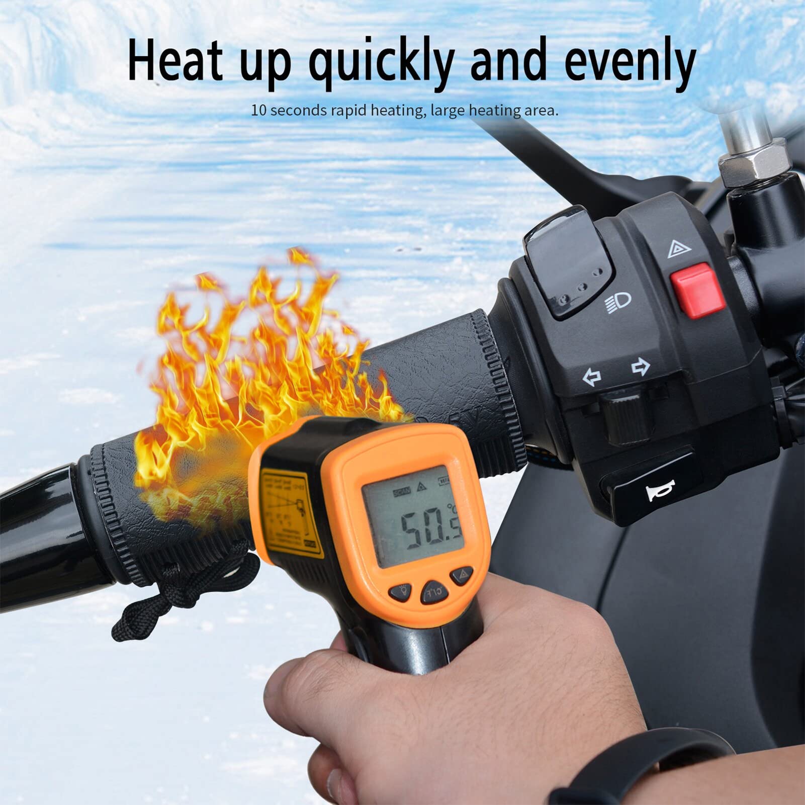 EBTOOLS Podgrzewane Uchwyty Motocyklowe PVC Polipropylenowe Włókno Kompozytowe Drut Grzewczy Zimowe Podkładki do Ogrzewania Rąk Trzy Prędkości Inteligentny Przełącznik IP67 Wodoodporny Antypoślizgowy