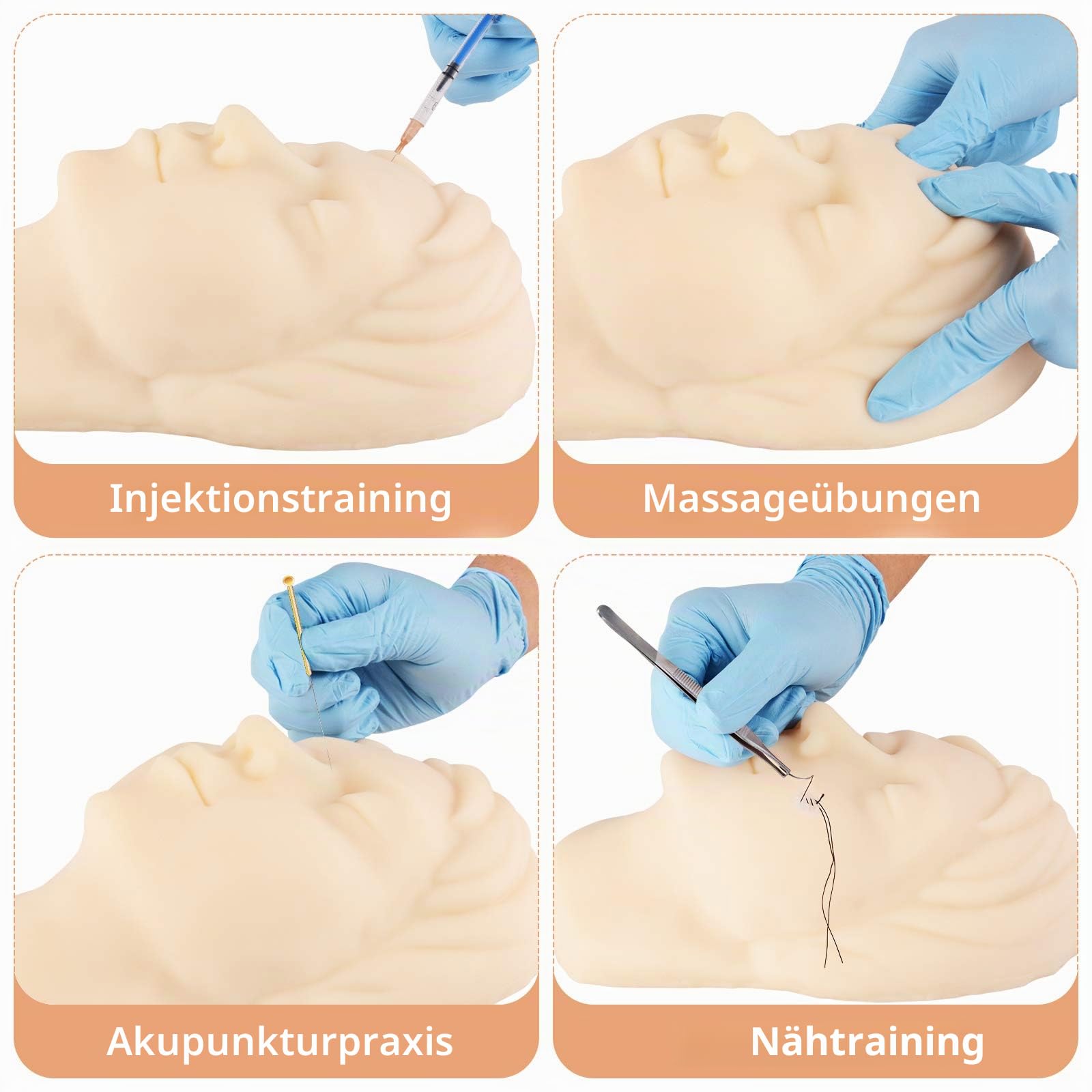 Injektionstraining Silikon Mannequin Gesichtsmodell Kopfmodell für Mikroplastikunterricht, Praxistraining für Medizinstudenten, Arzt, Kosmetiker
