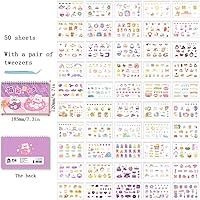 Vista 4 de Lindas calcomanías de conejo de oso de dibujos animados, 50 hojas de calcomanías kawaii, libro de calcomanías de bobina de PET, diseño de conejo