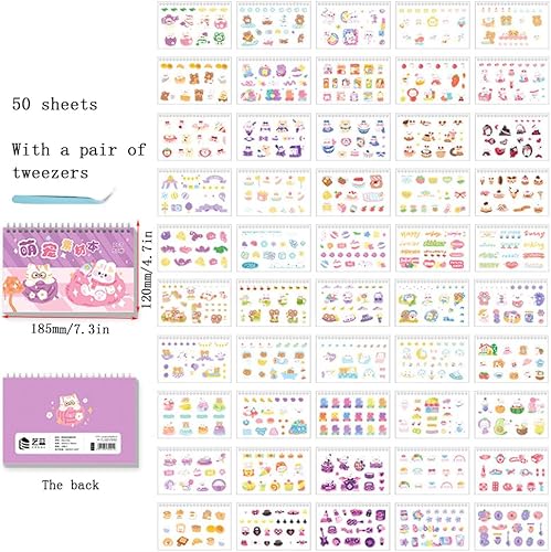Miniatura 4 de Kawaii - Lindas calcomanías de dibujos animados para mascotas, 500 piezas50 hojas de álbumes de recortes, estéticas para niñas, calcomanías