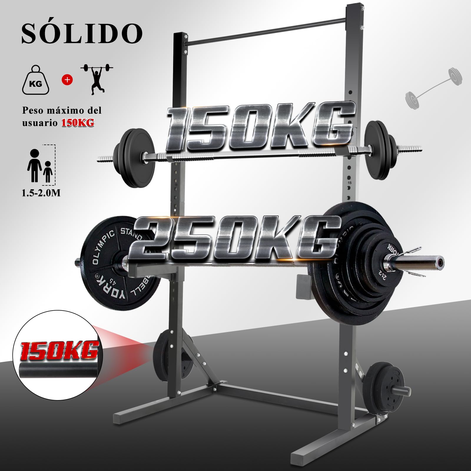 ISE Rack Musculación, Jaula Musculacion, estructura de acero estable, Rack Sentadillas ajustable para entrenamiento de fuerza de 23 posiciones, Power Rack con maquina dominadas en casa