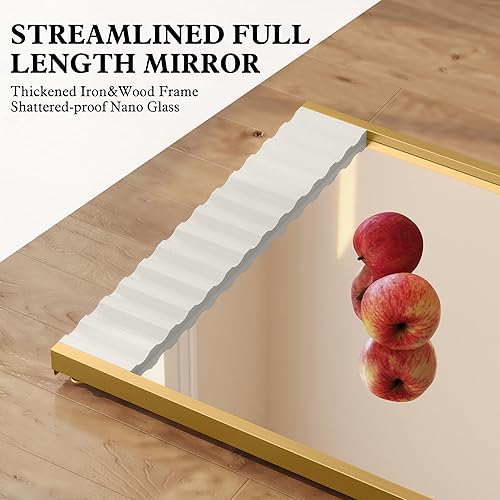 Miniatura 6 de Espejo de longitud completa con soporte, espejo de piso de 64 x 21 pulgadas con marco de metal de madera para dormitorio, espejo moderno de cuerpo
