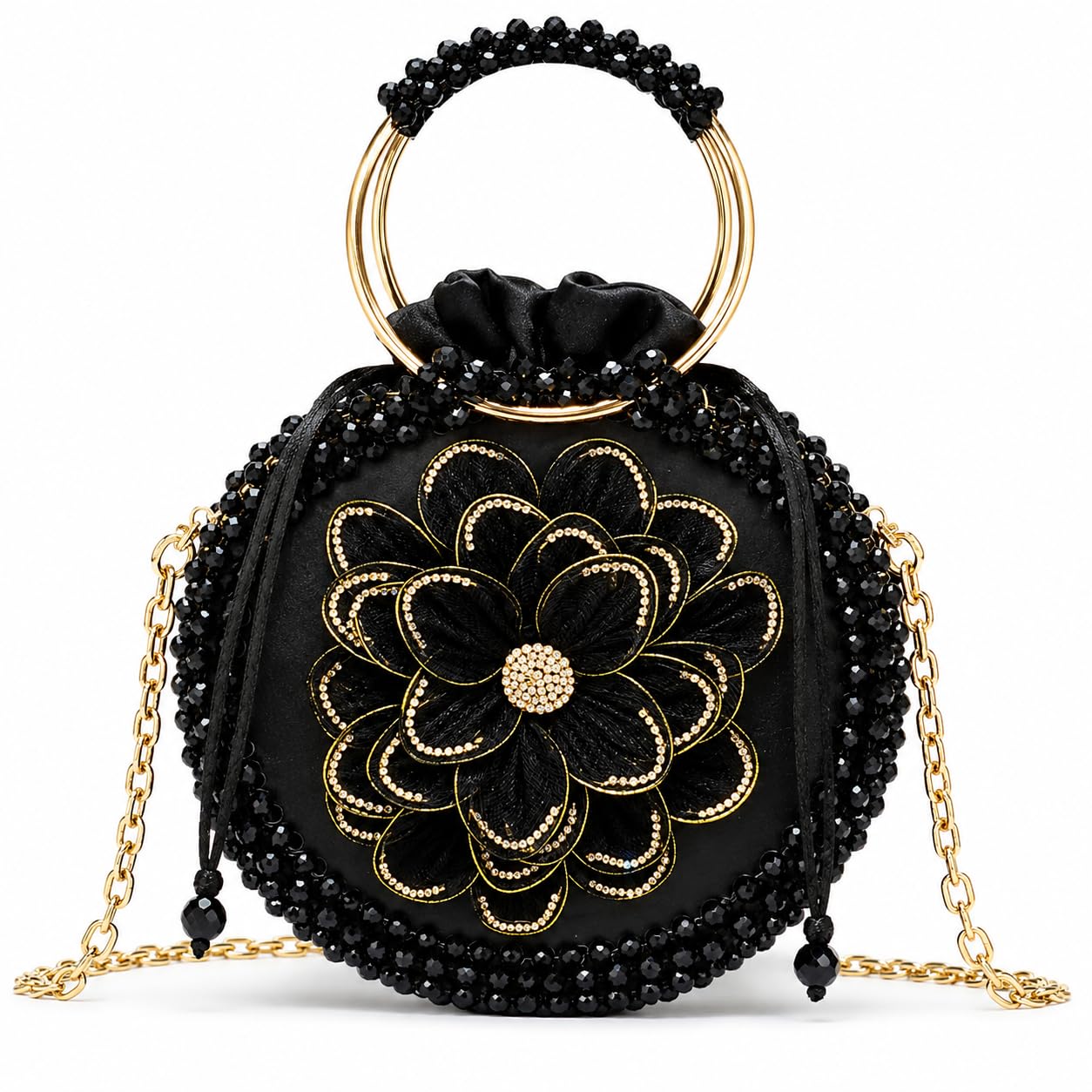Floral Potli Bag (BLACK)-picture-30