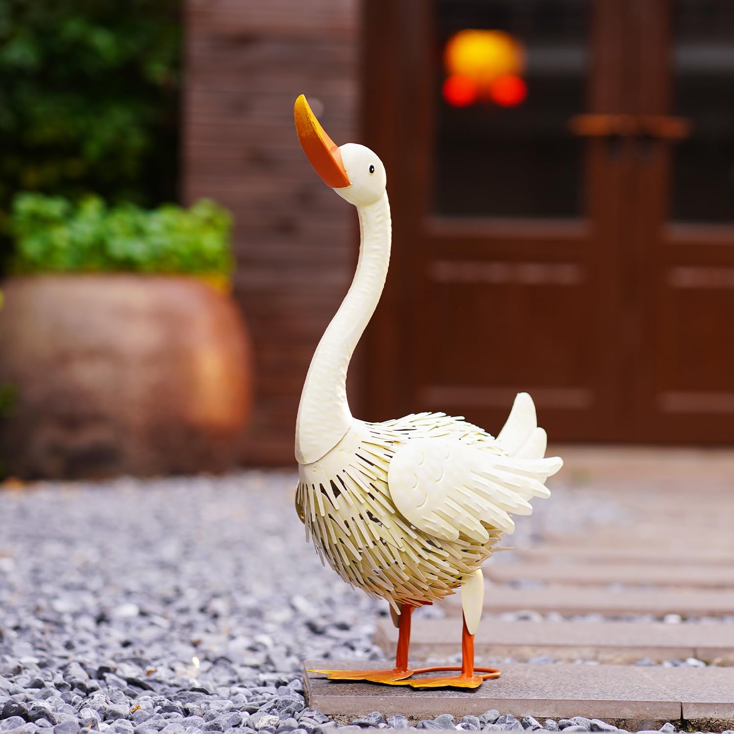 Beige Goose Metal Statue - Outdoor Porch Patio Garden Decor - 19 Inch Metal Home Furnishing Artwork - Unique Goose Gifts