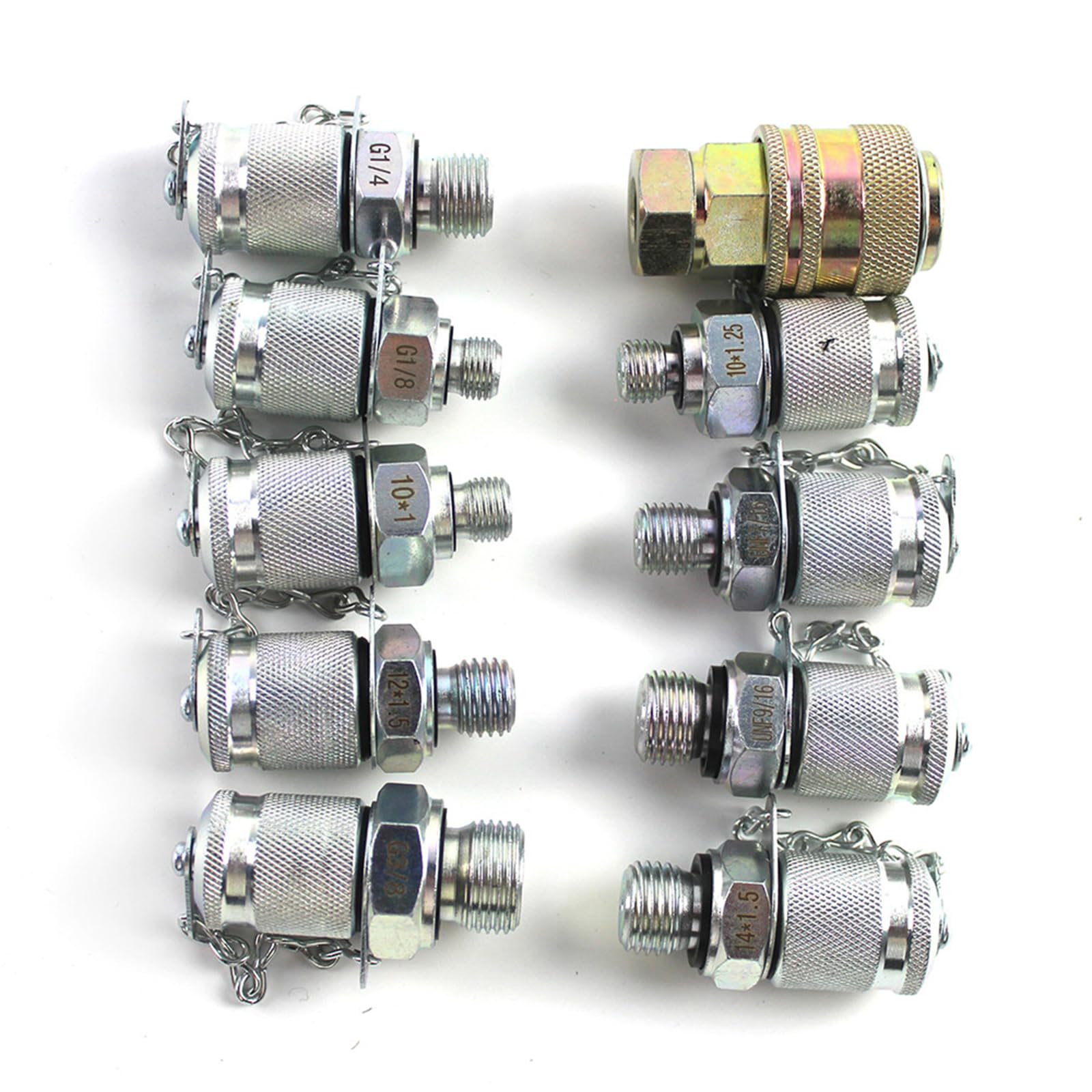 Kit manometro per prova di pressione idraulica con 4 manometri 10/25/40/60 Mpa, 9 raccordi e 3 tubi flessibili di prova lunghi 150 cm, strumento diagnostico del manometro per escavatori, con custodi