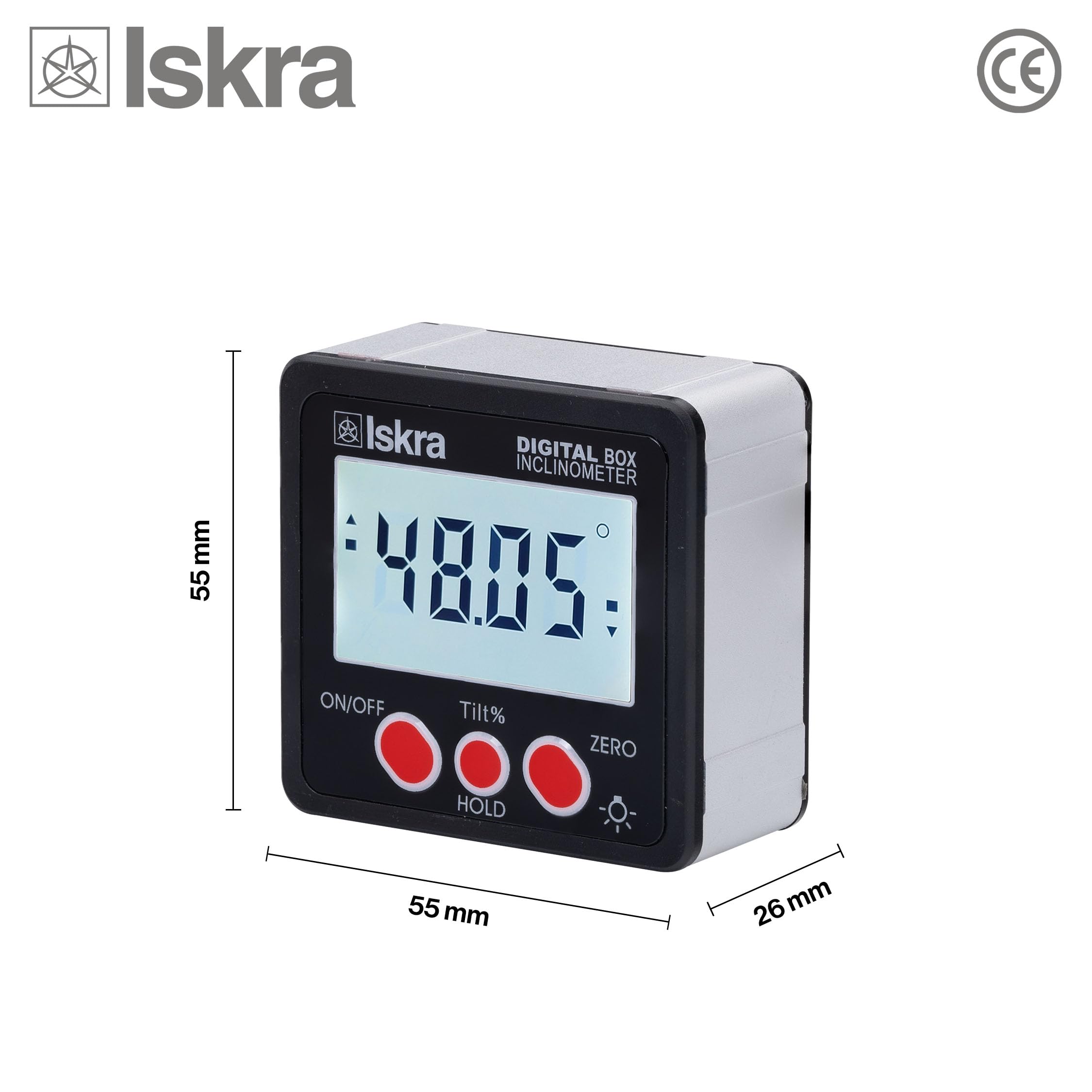 Iskra Bevel Box - Transportador digital magnético de inclinación, incluye pilas, ± 0,2 °, resistente al agua, con iluminación, apagado automático