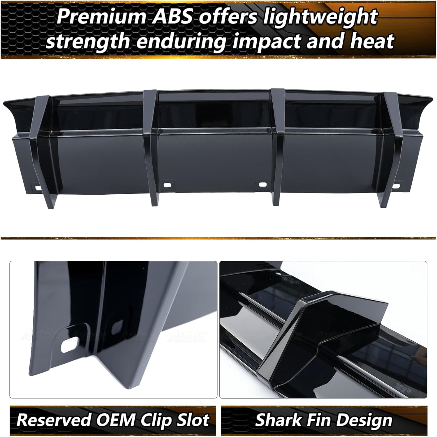 Rear Bumper Diffuser for 2015–2024 Dodge Challenger, Rear Diffuser Lip Spoiler Add On 4 Shark Fin Style Matte Black