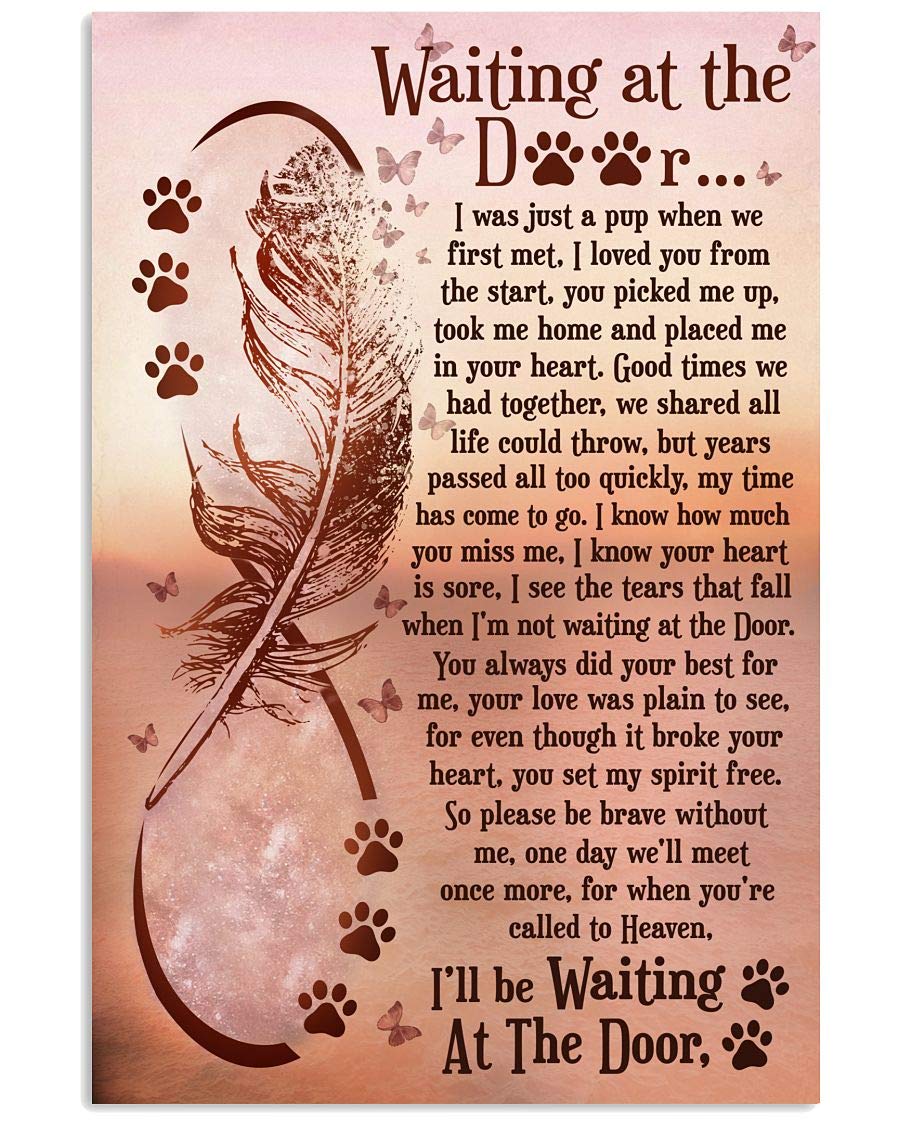 Vintage Beautiful Feather Metal Sign Dog Waiting At The Door Poster Tin Signs Retro Plaque Wall Decor Gift For Home Kitchen Office Club Bar Gym 12x16 Inch