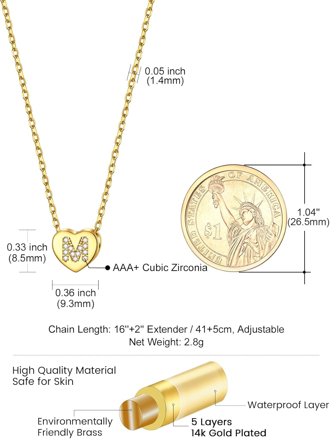 KeyStyle Gold Heart Initial Necklaces for Women, 14K Gold Plated Dainty Letter A-Z Necklaces with Initials Trendy Necklaces Gifts for Women Cute Pendant Necklace - Image 4