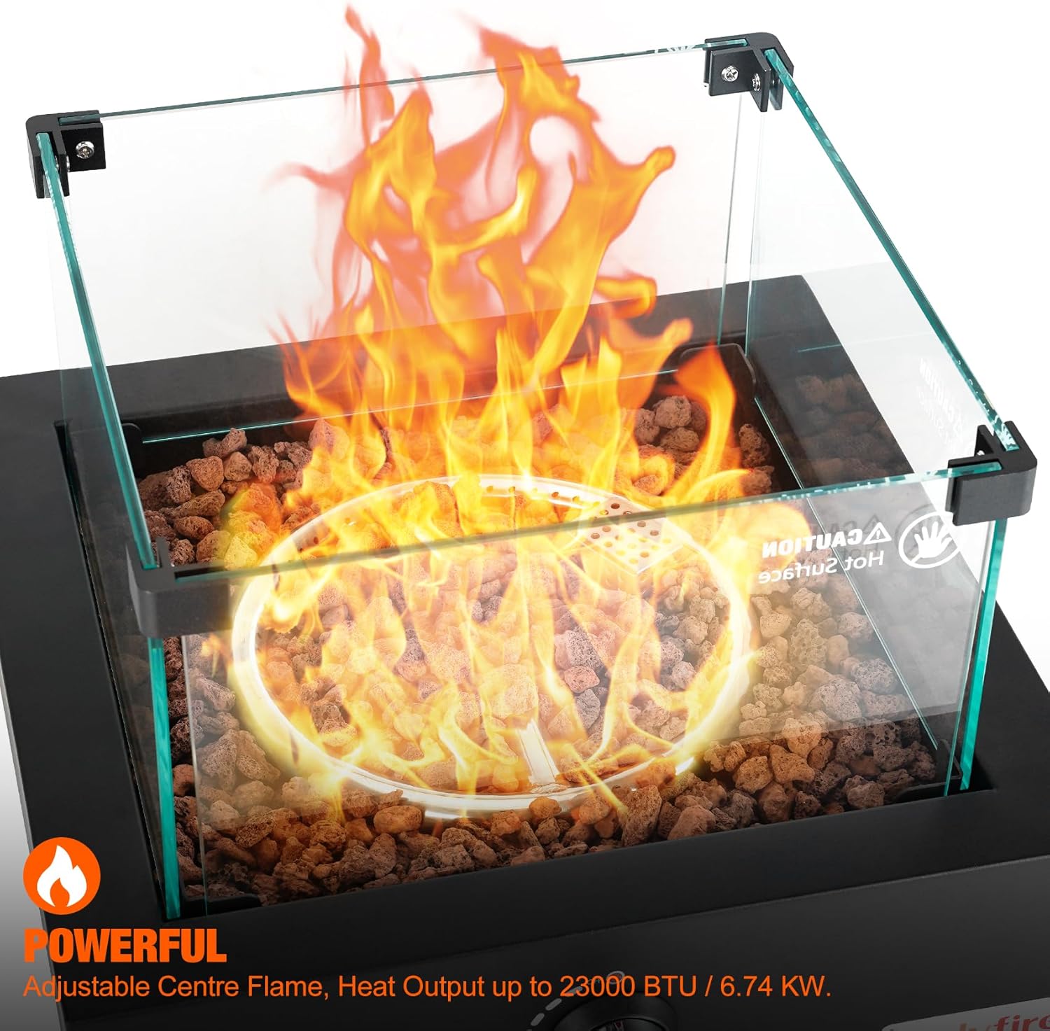 ONLYFIRE OUTDOOR LIVING 15.7" Portable Propane Gas Fire Pit Side-Mounted, Modern Tabletop Fireplace Smokeless Firepit with Glass Wind Guard for Patio Camping RV Tailgating, 23000BTU, Squre FP040