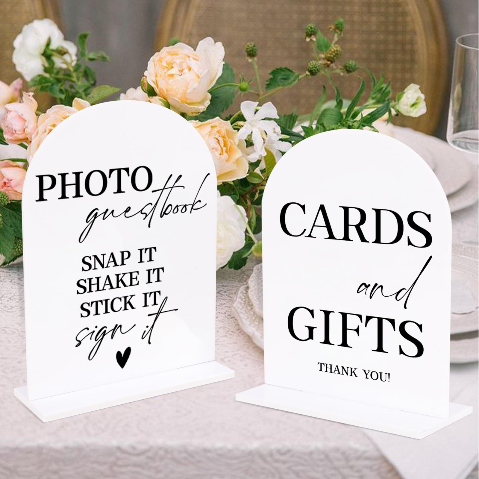 KOSKIMER Acrylic Wedding Signs - 2pcsWhite Ceremony & Reception Signage, 5x7 Inch Photo Guest Book Sign