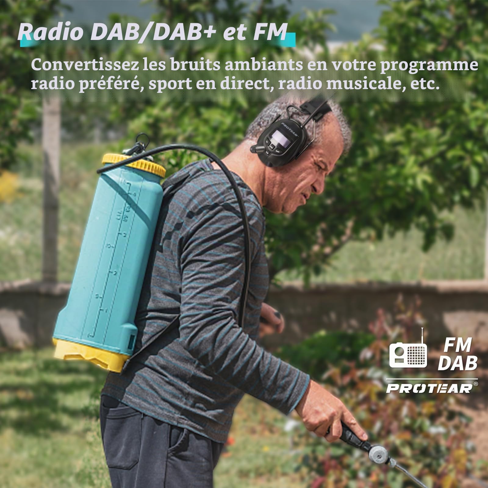 Casque anti Bruit Radio DAB + / FM et Bluetooth 5.4, casques sans fil à annulation de bruit pour atelier, jardin/tonte, SNR 30dB